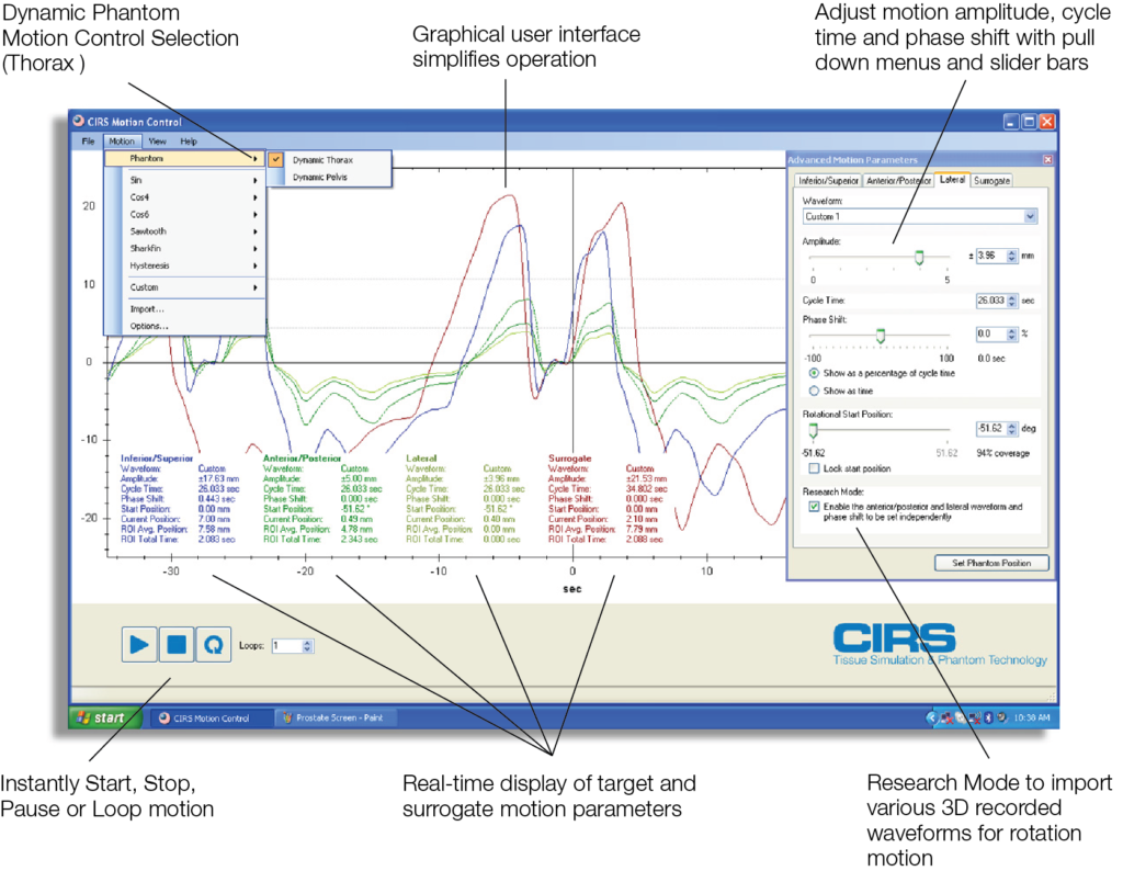 Motion Control Software from CIRS on a screen