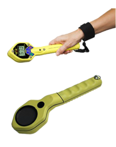 Person holding the frisker with integrated geiger mueller pancake from Ludlum, model 26-1